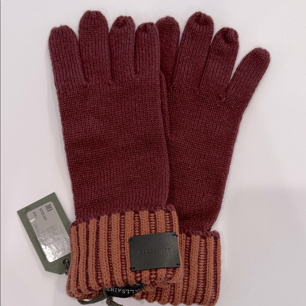ALL SAINTS Amarone Red Plaited Rib Gloves